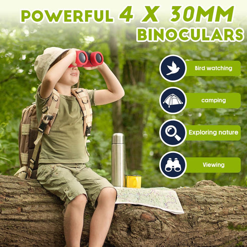 Liliful 12 Sets Kids Binoculars and Compass Play Set - Shockproof High Resolution Binoculars for Outdoor Activities