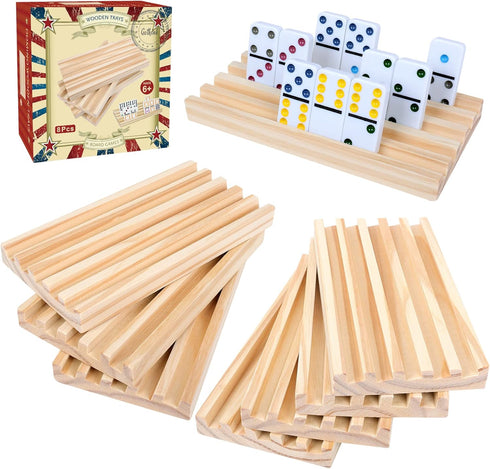 GOTHINK Wooden Domino Racks Set of 8 Trays with Felt Bottom for