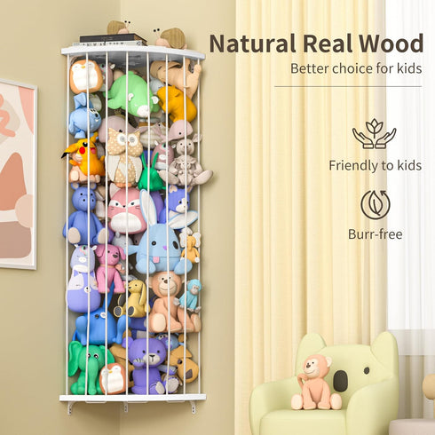 Stuffed Animal Storage Wood Corner Plush Toys Holder with Star Pattern, Length Adjustable Large Hanging Stuffed Animal