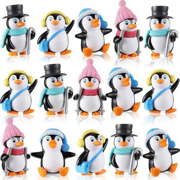 Cute Penguin Characters Collection Playset, Mini Cartoon Penguin Figurines, Cake Decoration for Boys Girls Birthday