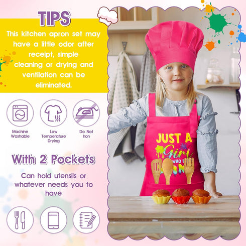 2Pcs Set, R HORSE Kid Apron and Chef Hat Adjustable Children Pink Kitchen Toddler Apron for Girl Who Loves Slime, Dress