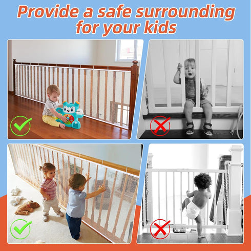 Banister Guard 10ft L x 2.6ft H - Deck Safety Net for Baby Proofing, Balcony Mesh Netting for Child & Pet Safety