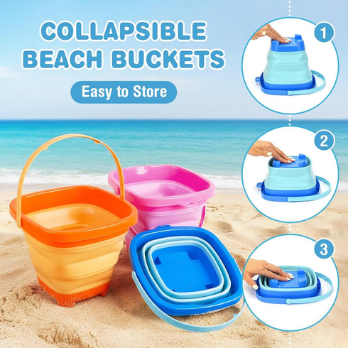 3-10, 3 Pack Dreamon Beach Toys for Kids Collapsible Sand Castle Toys for Beach Include Foldable Buckets, Shovels Molds