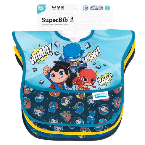 Bumkins SuperBib Baby and Toddler Bibs for 6-24 Months - Essential Feeding Supplies, 3-Pack DC Comics