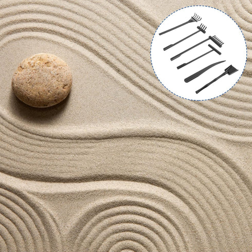 NUOBESTY 6pcs Mini Zen Garden Rake Tool Set, Desktop Sand Rock Push Drawing Pen Accessories for Zen Garden