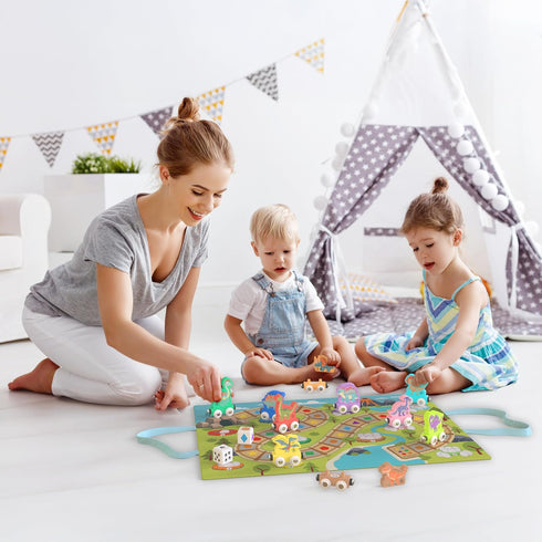 Set Counting ORBRIUM Wooden Train Magnetic Dinosaur Trains Montessori STEM Toys Number Shapes Colors Dice Game Mat Bag