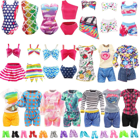 BARWA 10 Sets Doll Clothes - 5 Bikini Swimsuits and 5 Outfit Tops with 10 Shoes for 11.5 Inch Dolls