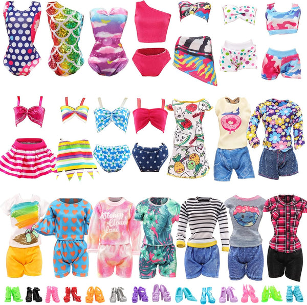 BARWA 10 Sets Doll Clothes - 5 Bikini Swimsuits and 5 Outfit Tops with 10 Shoes for 11.5 Inch Dolls