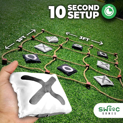SWOOC Games - Giant Tic Tac Toe Outdoor Game | 3ft x 3ft | Instant Setup, No Assembly | Bean Bag Toss Outdoor Games for