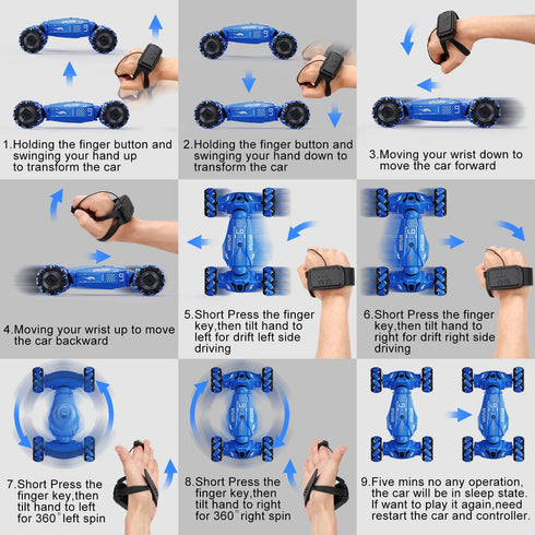 Upgraded Hand Gesture Sensing RC Stunt Car with Lights Music, Spray Drift Hand Gesture RC Car 360° Spins for Kids