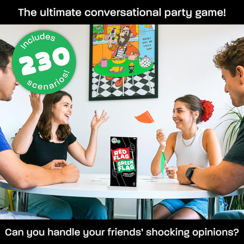 Fun Red Flag Green Flag Party Game - Judge Friends' Dating Decisions - 230 Diverse Questions for Adults