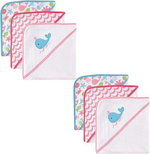 Luvable Friends Unisex Baby Cotton Terry Hooded Towels, Pink 6-Piece, One Size