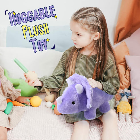BenBen 13” Dinosaur Stuffed Animal, Cute Triceratops Plush Toys for Kids, Purple Baby Shower Birthday Gifts