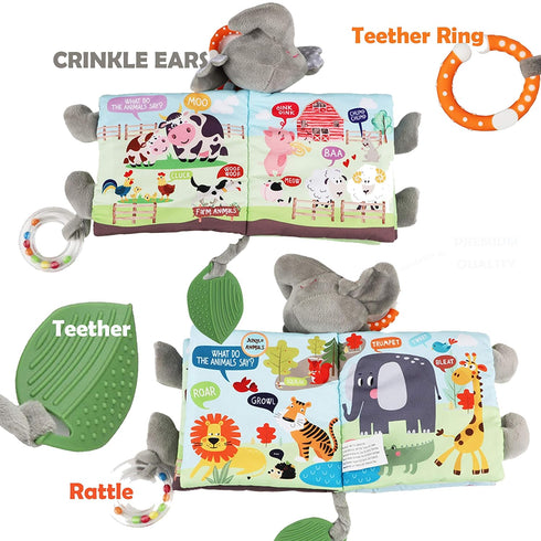 0-6 6-12-18 1-2 Elephant Touch and Feel Baby Books Toys Months, Loveys Crinkle Books for Babies,Infant Toys Months Year