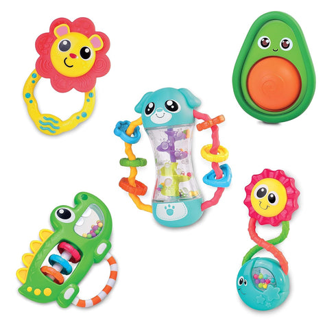 Baby Rattles Toy Set - Infant Sensory Shack and Grab Teether Rattle, Newborn Development Gifts for 6-12 Months