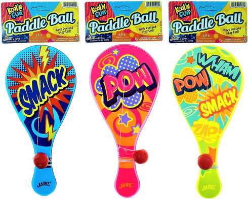 JA-RU Paddle Ball Set for Kids (12 Units) - Outdoor & Indoor Recess Games, 90s Toys Nostalgia, Birthday Party Favors