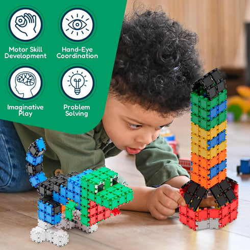 250-Piece Set 4+ Beblox Building Blocks for Kids - Connecting Tiles - Interlocking Building Blocks for Kids, STEM Toys