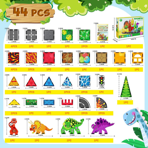 Magnetopia 3-5, Set 4-8 5-7, 3+ Dinosaur Toys Magnetic Tiles for Kids Lava Dinosaur World Magnet Tiles for Kids Ages