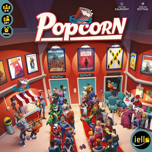 60 2 4 10+ IELLO: Popcorn, Strategy Board Game, Manage a Movie Theater, Attract Cinema Guests, Competitive, Minute Play