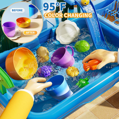 2 3 4 5 6 3-8, 2+ 3-5 Water Table Play Sink Toy for Kids Years Old - Outdoor Kitchen with Running Water, Fishing Games