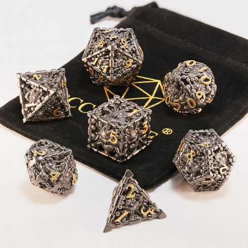 3D Beholder Metal DND Dice Set, Antique Polyhedral D&D Dice for Dungeons and Dragons, Halloween Gift (Black-Eye)