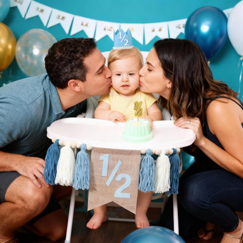 1/2 6 Birthday Boy Half Birthday Decorations High Chair Banner, Month Girl Tassel Wood Bead Highchair Garland Blue