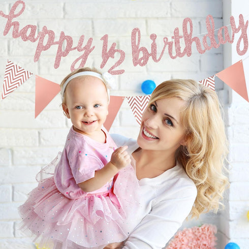 Boao Pre-Strung Half Birthday Decorations Set, Glitter 1/2 Half Year Cake Topper, 6 Months Happy Banner for Baby Shower
