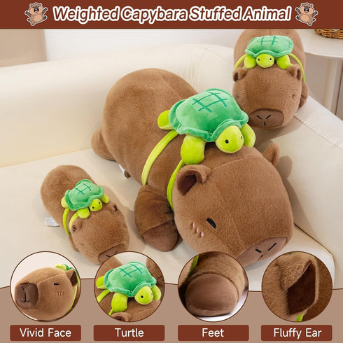 Backpack, 9.8 Inch, 0.8 Lb SQEQE Weighted Stuffed Animals Capybara Plush, Weighted Capybara Stuffed Animals with Turtle