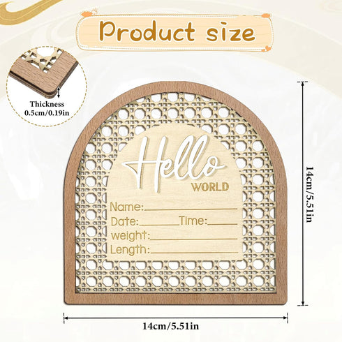 Josojoou 5.5in Baby Announcement Sign, Wooden Arched Baby Shower Welcome Sign, Hello World Newborn Welcome Signs Birth