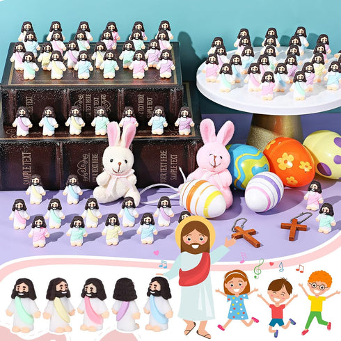 Bememo 100 Pcs Jesus Toys, Miniature Jesus Figurine for Easter Egg Stuffers, Classic Religious Gifts