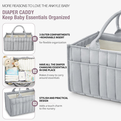 Starry Sky Grey Diaper Caddy Organizer with Handles & Removable Dividers,Diaper Bag,Car Diaper Caddy,Stylish Diaper