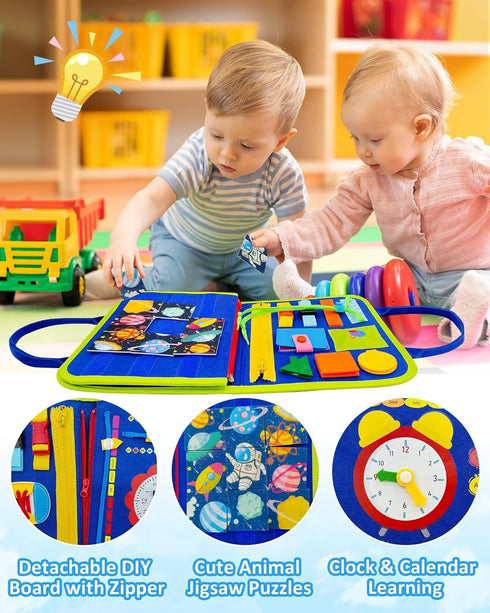 Busy Board Montessori Toys for 1-4 Year Old Boys & Girls, Sensory Educational Travel Toys for Fine Motor Skills