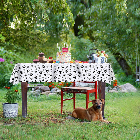 3 Pack Puppy Dog Paw Print Plastic Tablecloth, Large Disposable Rectangle Cover for Pet Birthday Party