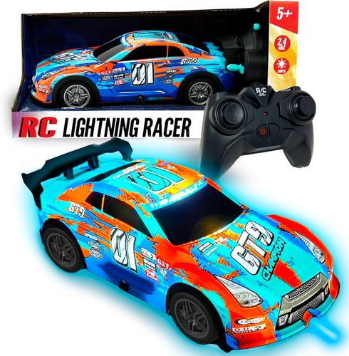 Nature Bound RC Lightning Racer - High-Speed Radio Controlled Race Car, Light Up Chassis, 1:40 Scale, Blue