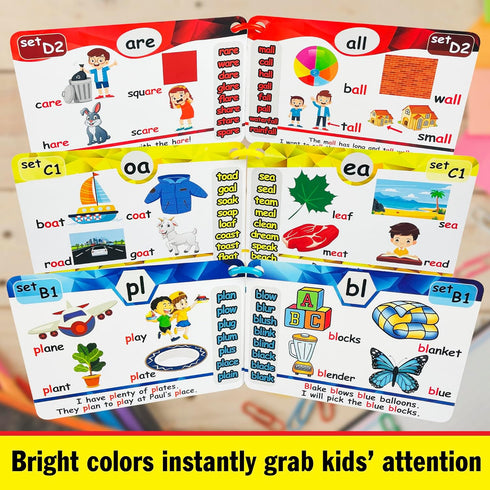 Phonics Flash Cards, Learn to Read in 20 Phonic Stages, Educational Games for Kids Ages 4-8, Kindergarten