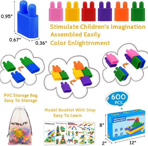 Kids 600pcs Set Building Blocks Construction Toy, Learning Playset STEM Educational Kit for Preschool Kindergarten