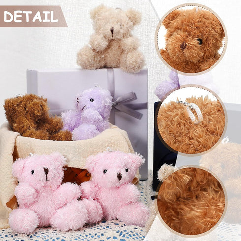 Threan 8 Pcs Mini Plush Bears, 4'' Small Bear Bulk Stuffed Animal Toys for Keychain Baby Shower Party Favors (Pink,