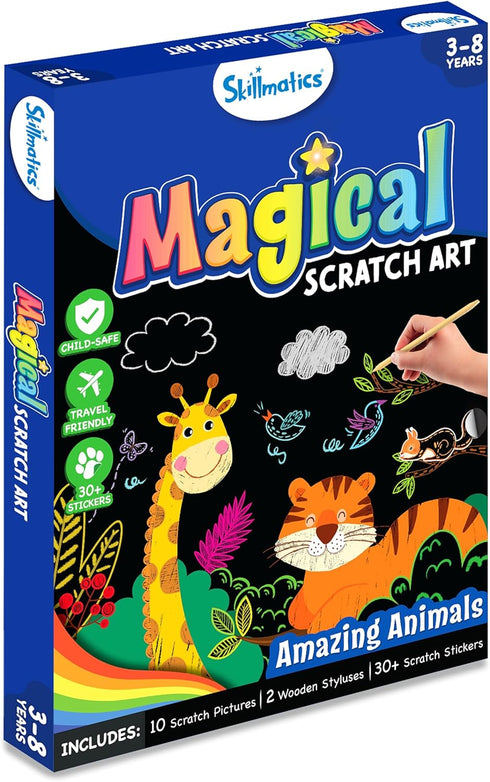 Skillmatics Magical Scratch Art Book for Kids - Animals, DIY Activity & Stickers, Gifts for Toddlers, Ages 3-8
