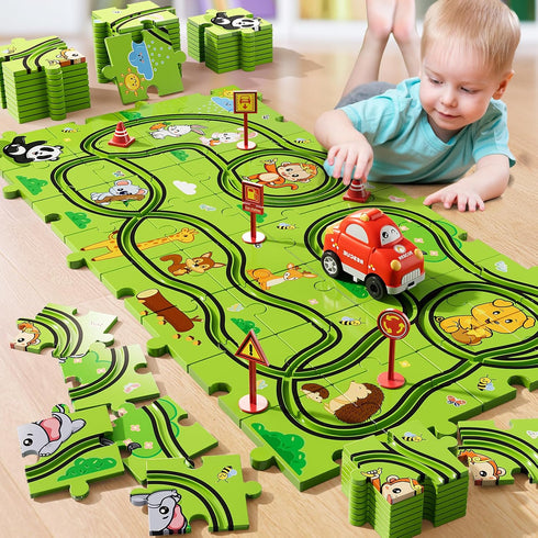 Bennol Toddler Toys for 3-5 Year Old Boys - 39 Jigsaw Puzzle Race Track Car Set for Kids