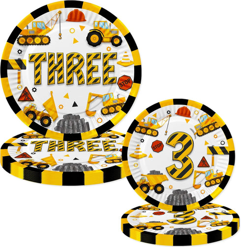 80 3rd 3rd Letromp Pcs Construction Birthday Decorations Construction Three Years Old Disposable Paper Dinner Plates