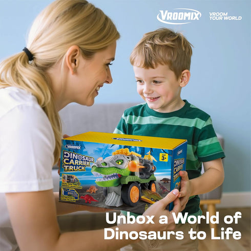 3-5, 2 6 3 4 5+ JOVA Vroomix Dinosaur Toys for Kids Dinosaur Carrier Truck with Pcs Cars and Pcs Figures for Toddlers