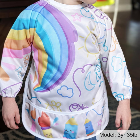 Toddler Art Smock & Baby Bib Fits Kids 1-3 Years | Full Sleeve Waterproof Crafts Cover, Paint Apron