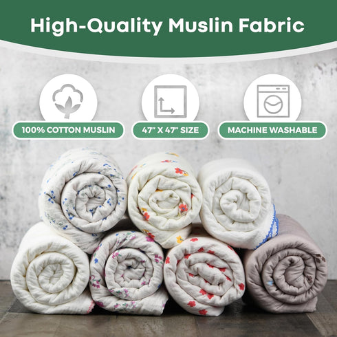 Baby Muslin Swaddle Blanket, Floral Baby Boy & Girl Swaddle Blankets, Neutral Muslin (BLUE CLOVER)