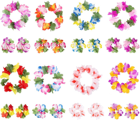 jollylife 60PCS Hawaiian Luau Leis Necklaces, Bracelets, Headbands for Tropical Summer Party Decorations