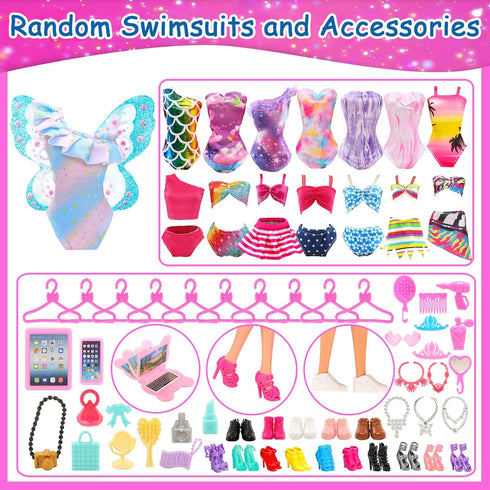 BARWA 70 Pack Doll Clothes and Accessories, 3 Wedding Gowns, 5 Long Dresses, 4 Tops, 4 Pants, 3 Swimsuits