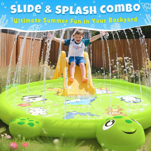 tmstorys 1-3, 67" Summer Splash Pad for Toddlers Turtle Sprinkler & Splash Play Mat, Inflatable Baby Kid Pool, Outdoor