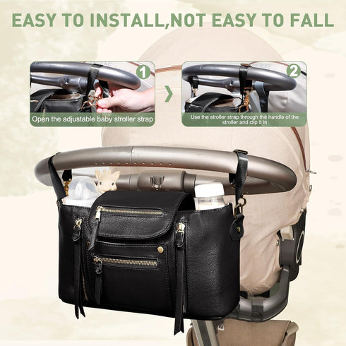 miss fong Universal Stroller Organizer with Insulated Cup Holder Stroller Caddy Baby Storage Bag with Adjustable Strap