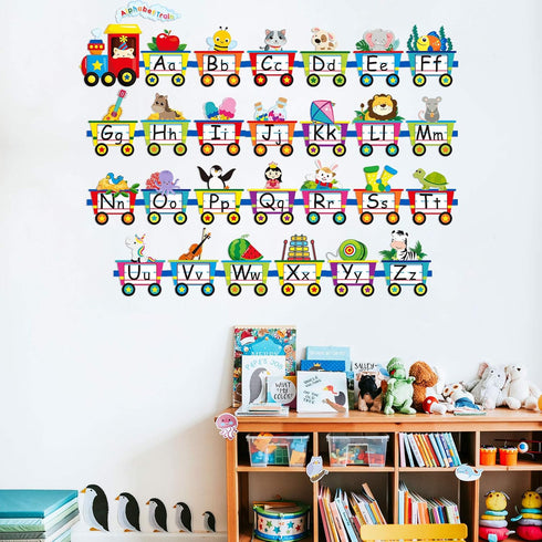 Outus 6 Pieces Alphabet Train Wall Decals Peel Stick Animals for Early Learning Classroom Bedroom Nursery Decoration