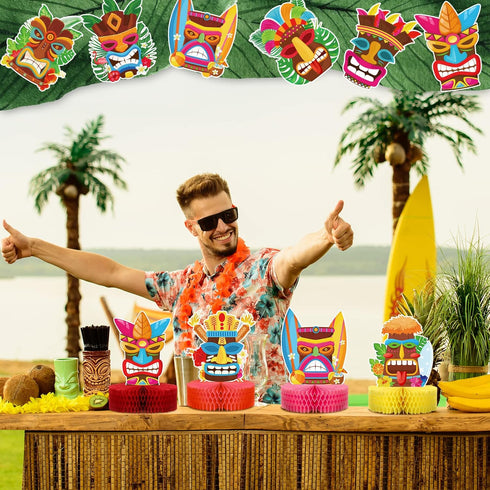 9 Geyee Pcs Hawaiian Luau Honeycomb Centerpiece Tiki Tropical Table Toppers Party Decorations Luau Double Side Table