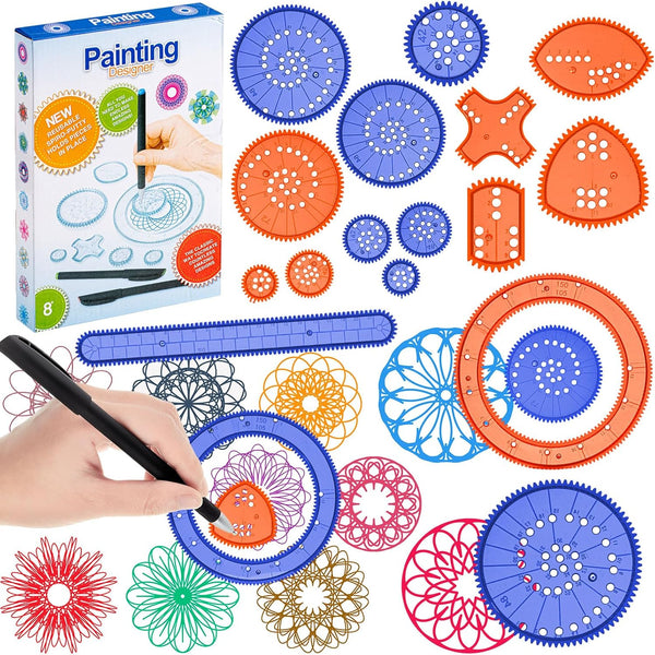 Chivao Spiral Art Gear Geometric Ruler, Plastic Template for Drawing, Spiral Curve Stencils with Pens for DIY Art